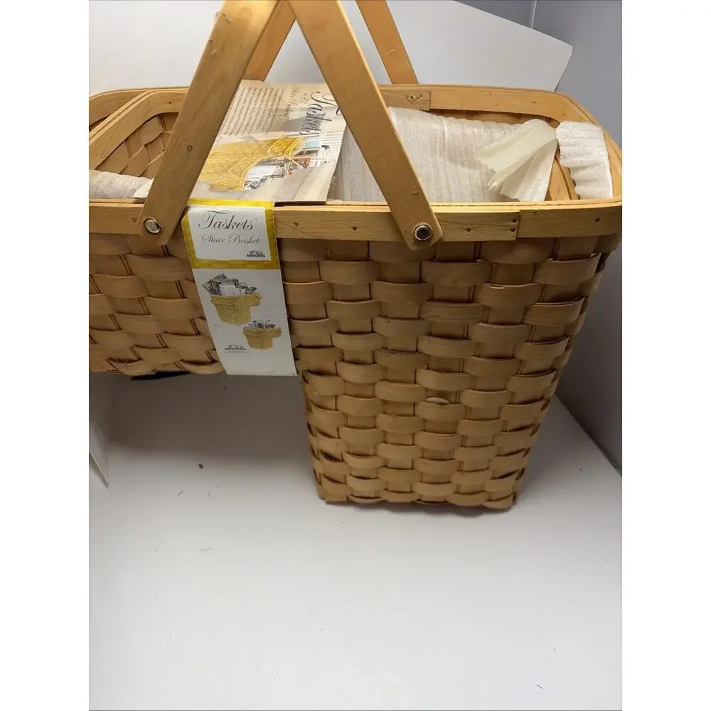 Vintage Wood Stair Step Basket Rustic Woven Cottage Farmhouse Storage Set Of Two